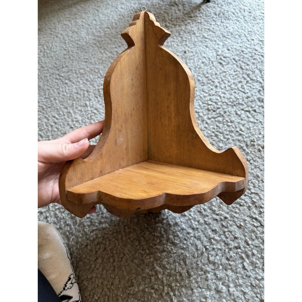 Small Bell Shaped Wooden Corner Shelf   Handcrafted